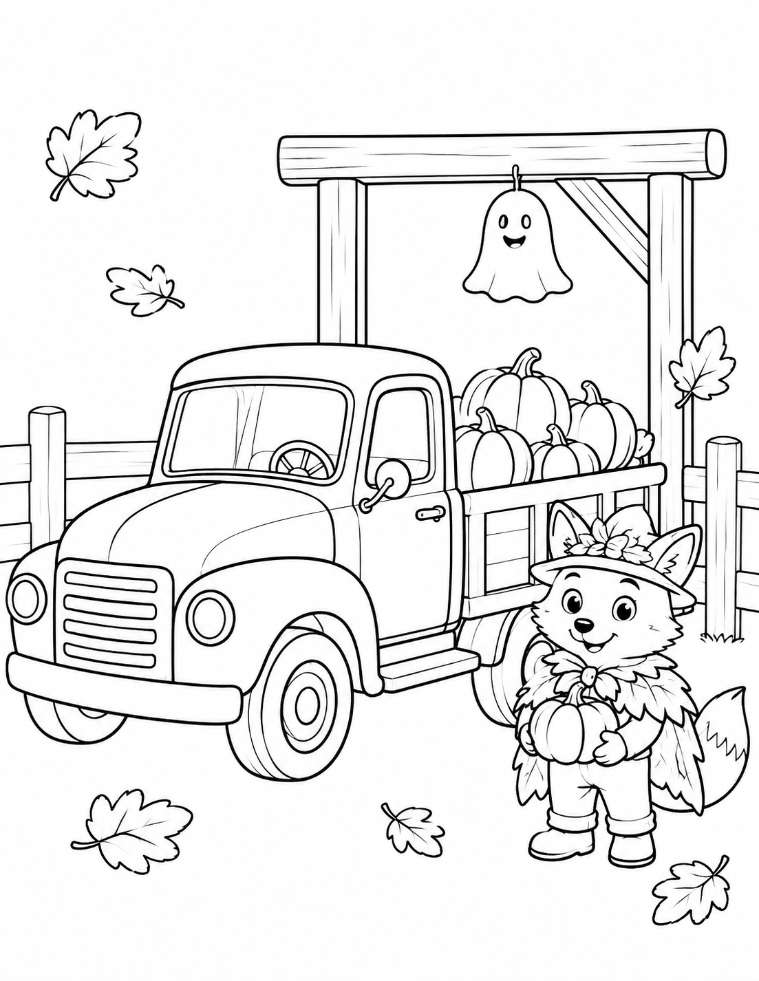 Free friendly pumpkin delivery truck coloring page
